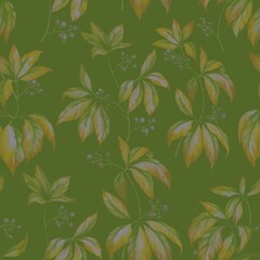 Watercolor pattern of wild intertwining grapes blooming