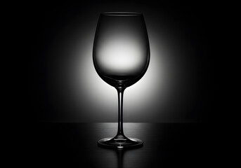 Elegant empty wine glass still life with subtle lighting on transparent