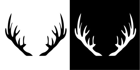 Deer Antlers Silhouette Icon Set – Elegant Black and White Vector Illustration
