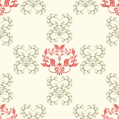 Colorful damask floral pattern, hand drawn white background for fabric, textile, clothing, wrapping paper, backdrop, banner, illustration, abstract background.