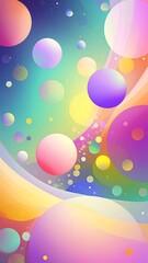 Colorful abstract spheres in a swirling gradient background