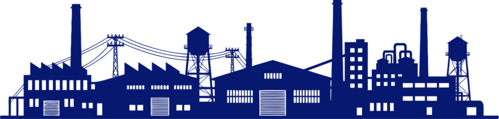 Naklejka premium majestic industrial skyline a midnight blue silhouette of progress and power, isolated on transparent background