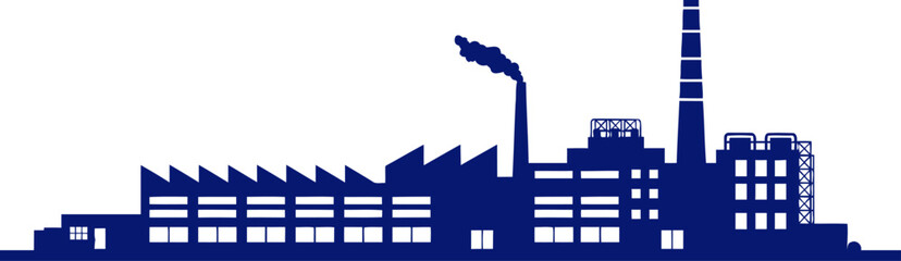 Obraz premium majestic industrial silhouette a navy blue factory at dawn, isolated on transparent background