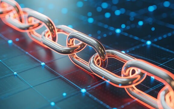 Glowing Chainlink Blockchain Network for Cybersecurity Concept