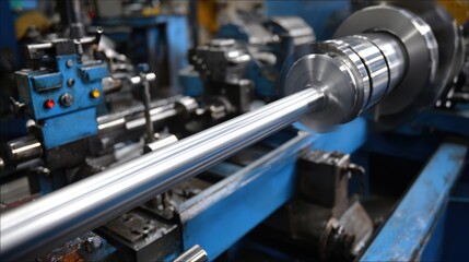 Precision Metal Machining Process with Industrial Lathe in Factory Setting Highlighting Metalwork and Equipment