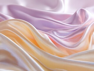 Fototapeta premium Luxurious draped satin fabric in soft pastel hues, creating an elegant, flowing, and serene visual for sophisticated designs and premium aesthetics.