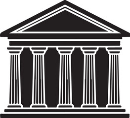 Illustration of a classical building, featuring columns and a triangular pediment, representing architecture and history
