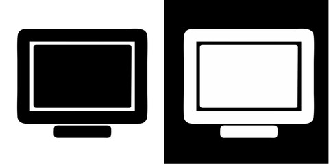 Computer Monitor and TV Screen Icon Set – Black and White Vector Illustration
