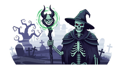 Mysterious Grim Reaper: A spectral figure of the Grim Reaper, clad in a hooded cloak and holding a staff adorned with a skull.