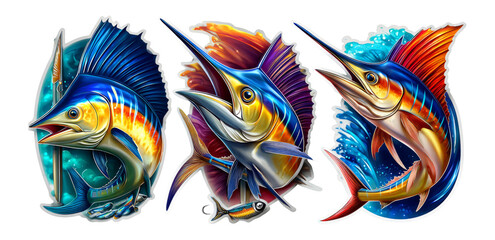 Obraz premium Vibrant Marine Fish Illustrations with Dynamic Colors and Detailed Features