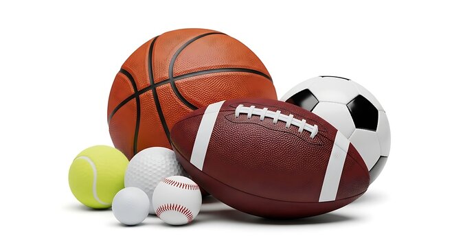 Collection of various sports balls isolated on a white background