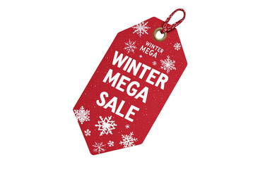 Red price tag with snowflake cutouts reading Winter Sale created as a festive promotional design for seasonal shopping and holiday discounts isolated on transparent background PNG