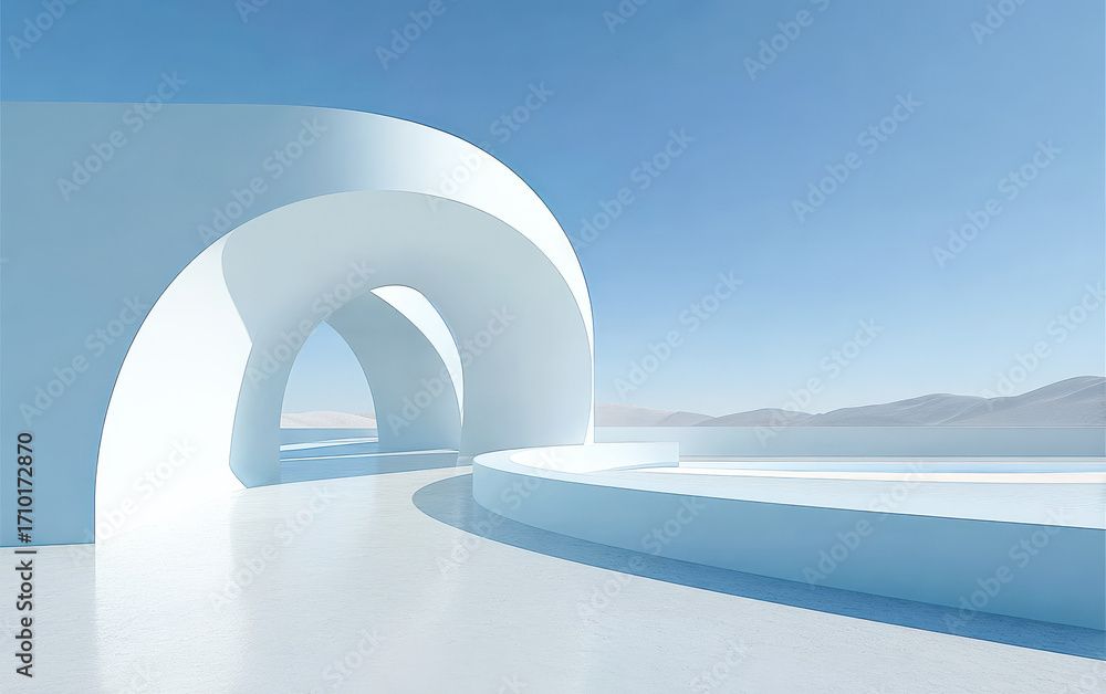 Poster modern abstract architectural structure with smooth curves and clear sky