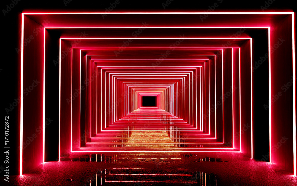 Poster red neon light corridor creating a futuristic and vibrant visual effect