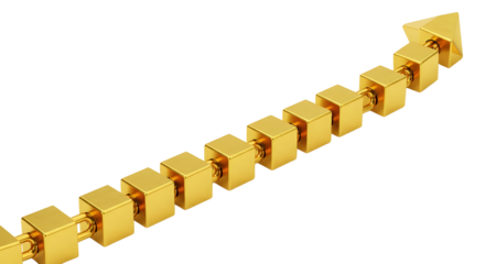 Gold Arrow Made of Cubes - Growth and Direction Concept | Business Vision and Future Trend Illustration for Corporate Communication and Financial Marketing