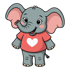 Fototapeta premium Joyful Elephant: A charming cartoon illustration depicts a cheerful elephant, clad in a cute pink shirt, radiating happiness with a bright smile and engaging eye contact.