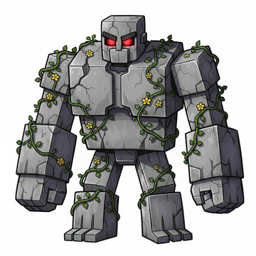 A cartoon stone golem looking angry.