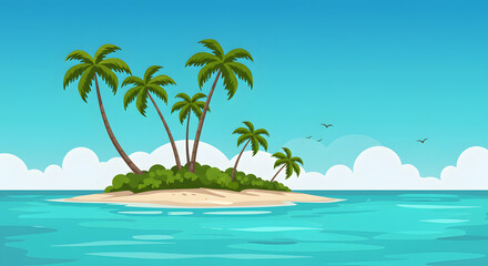 Obraz premium A small island with palm trees for digital design, illustration, visual communication, or stock photography
