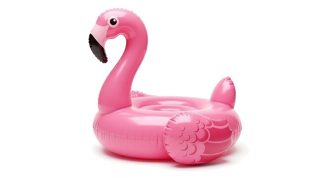 Vibrant Pink Inflatable Flamingo Pool Float Isolated on White Background for Summer Fun
