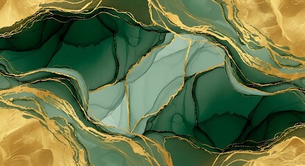 Abstract Green and Gold Marble Design.