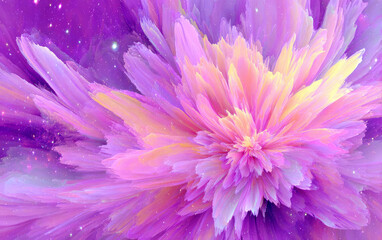 Vibrant and colorful abstract flower with soft purple and yellow hues