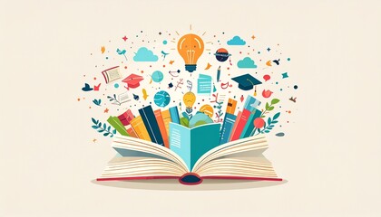 Imagination Unleashed Open Book Bursting with Knowledge, Ideas, and Creative Learning Concepts