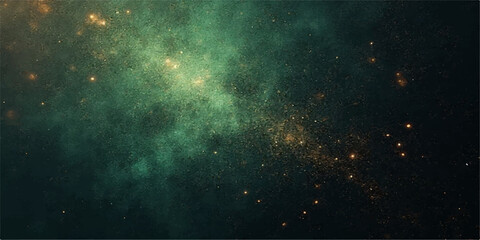 An abstract, dark blue background with glowing starlight, a swirling nebula, and a distant galaxy creating a fantastical night sky