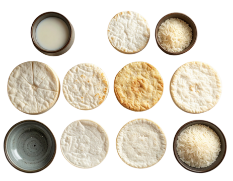 Minimalist Flat Lay of Dried Rice Cakes with Rustic Props