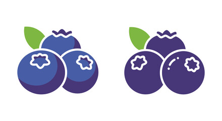 Two pairs of stylized blueberries with green leaves are displayed clearly