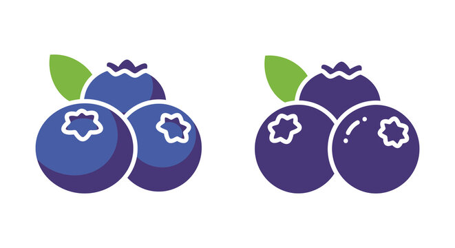 Two pairs of stylized blueberries with green leaves are displayed clearly