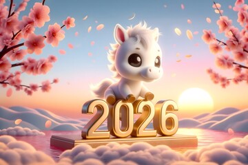 2026年_年賀状_素材_横_3D_馬_101