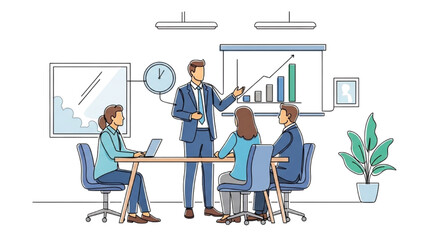 Businessman and Businesswoman Vector Line Art Office Workspace Illustration AI EPS PNG