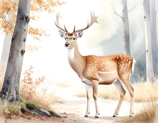 Deer in Autumn Forest Path