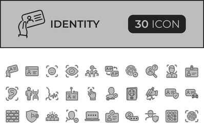 Collection of 30 identity and security related icons in Black