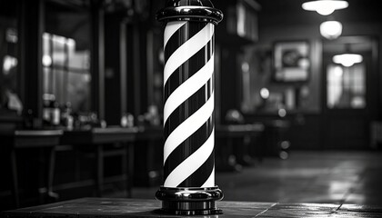 illustration of a single, black-and-white striped barber's pole.