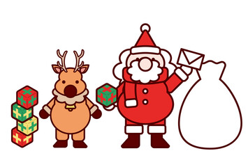 ポップなサンタとトナカイのイラスト
