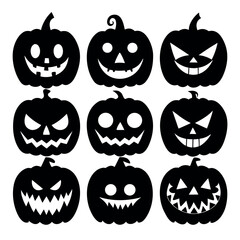 Eight unique halloween pumpkin illustrations for spooky designs