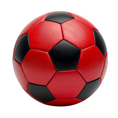 Red and black soccer ball isolated on transparent background PNG, created with Generative AI.