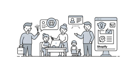 A group of people standing around a table with a phone for lifestyle, marketing, social media content, or human interest story