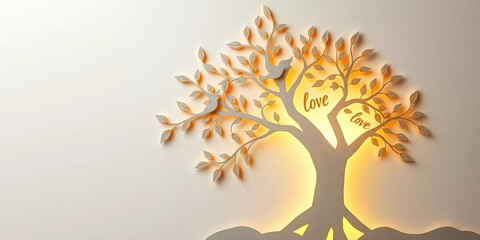 Obraz premium A whimsical papercut bird tree, symbolizing love and growth, art, intricate