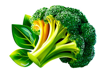 Fresh Green Broccoli with Leaves Isolated on Transparent Background