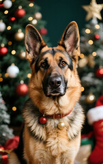 German Shepherd at Christmastime. Ai