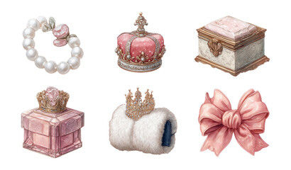 Pink Crown and Jewelry Collection with Elegant Gift Box and Bow