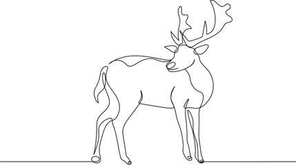 Minimalist Deer Illustration. Young Antlered Animal in One Continuous Line Art Style