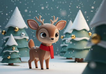 a cute little deer in a New Year's forest . Generative AI