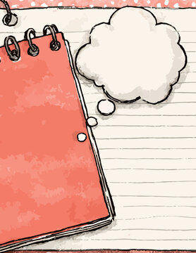 Rosa-karierte Notizbuchseite mit Gedankenblase