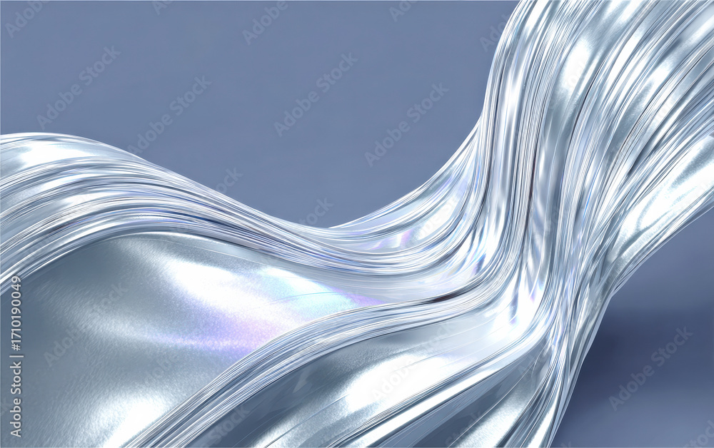 Poster shiny and curved metallic abstract form with smooth surface