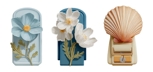 Beautiful Flower and Shell Designs on Isolated Background Elements