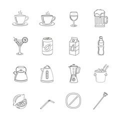 Set of 16 drink icons vector illustrations
