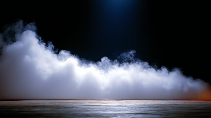 A captivating scene showcasing a mysterious fog drifting across a dark backdrop, highlighted by a striking beam of light, creating an enchanting and ethereal atmosphere.